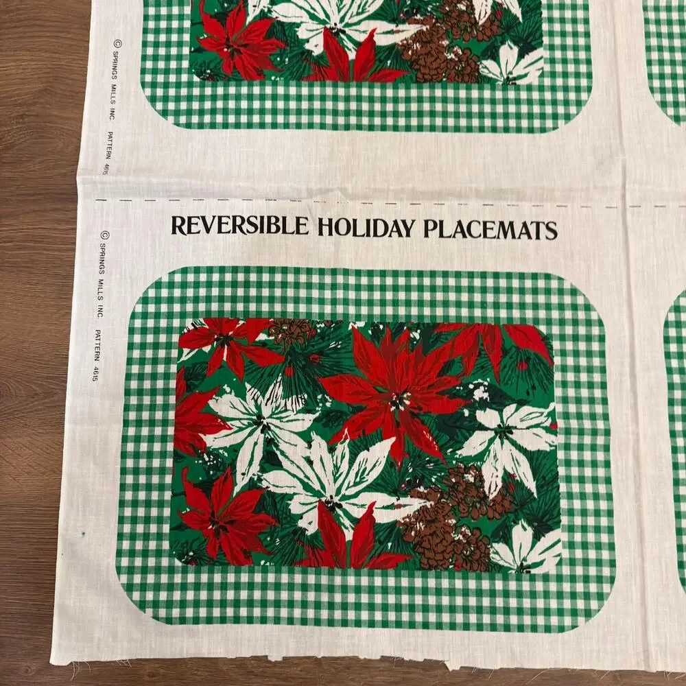 Vintage Springs Mills Reversible Holiday Placemats Fabric Panel Uncut Makes 8